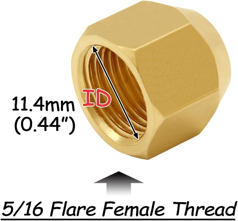 Uenede 4PCS Brass 5/16 Flare Female Cap, 5/16" Tube OD SAE 45 Degree Plug Gas Adapter Pipe Fitting - Image 2